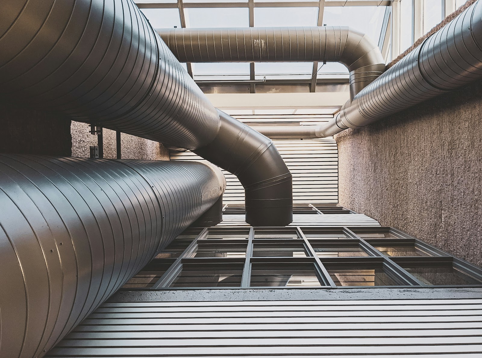 Architectural building with exposed HVAC ductwork